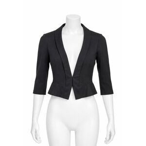 White House Black Market Size 2 Black Peplum Blazer Open Front 3/4 Sleeve WHBM